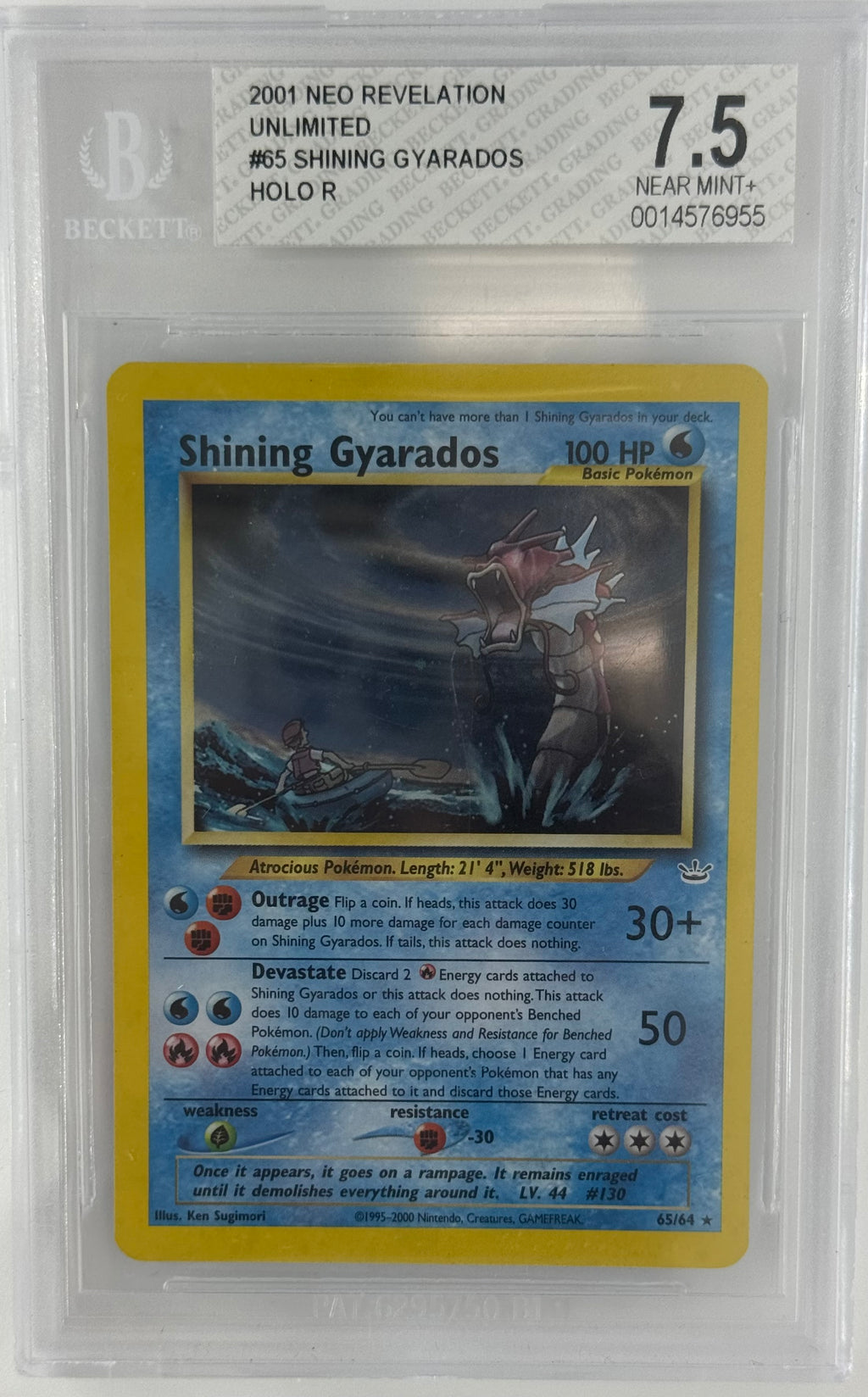 Pokemon Beckett 7.5 Shining Gyarados 65/64 Holo Neo Revelation