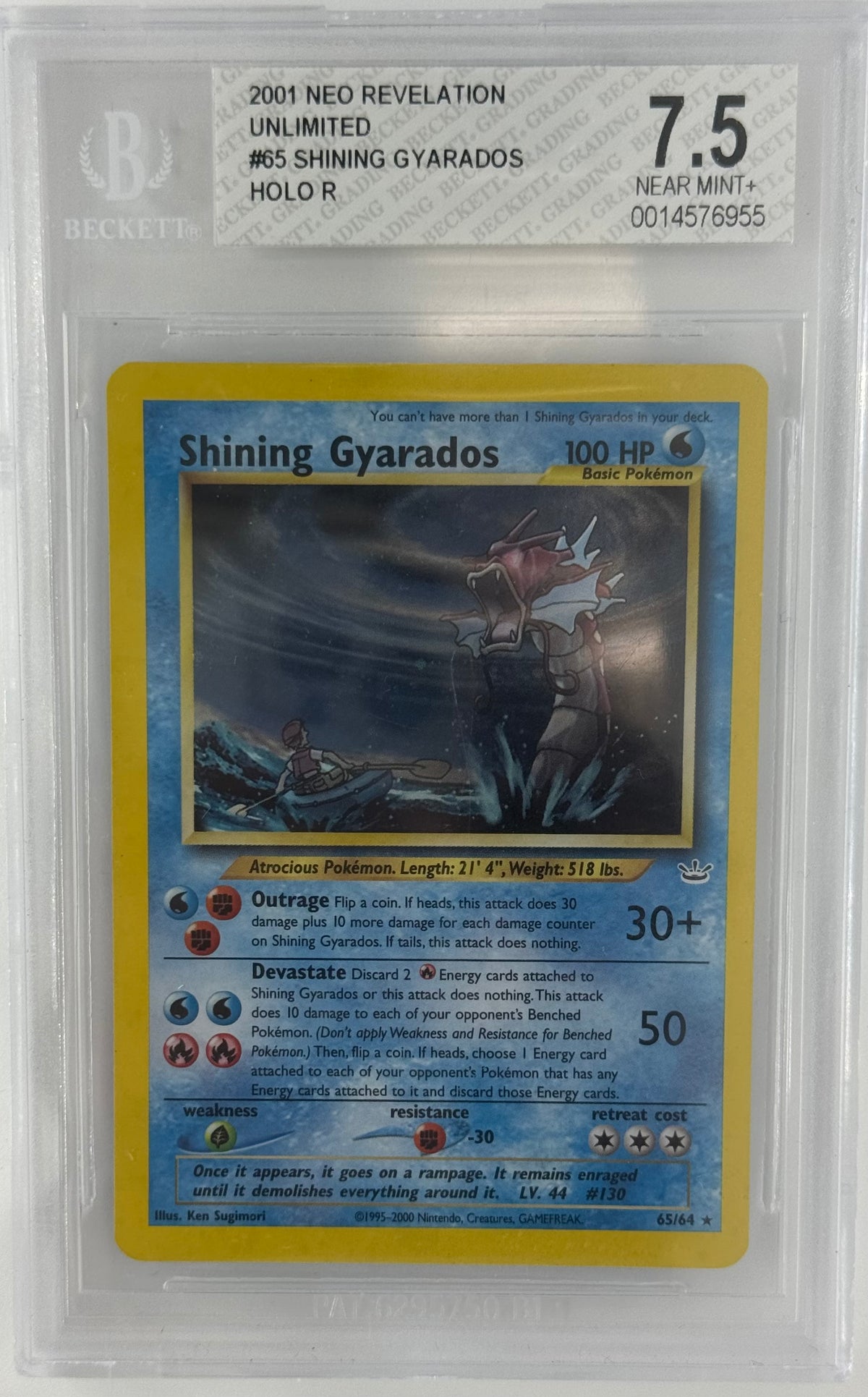 Pokemon Beckett 7.5 Shining Gyarados 65/64 Holo Neo Revelation